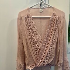 By Together Lace Trim Blouse in Soft Pink
